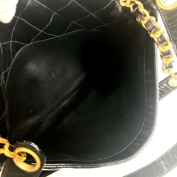 CHANEL Quilted Double Chain Bag Shoulder Bag enamel Black/Gold - Picture 15 of 15